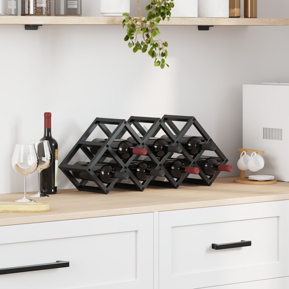 Produktbild för Vinställ Svart Ek 63 x 16,5 x 25 cm Pulverlackerat stål