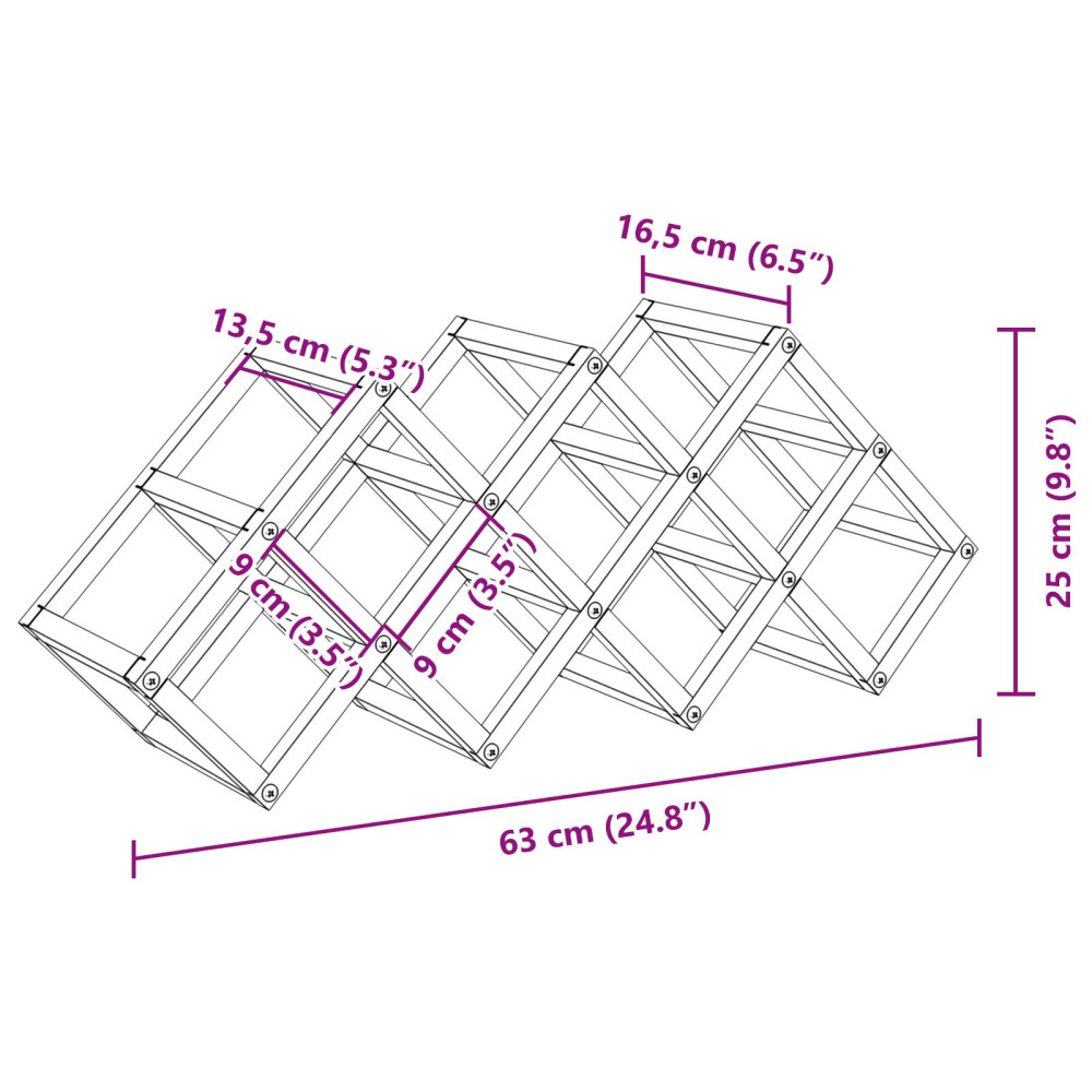 Produktbild för Vinställ Svart Ek 63 x 16,5 x 25 cm Pulverlackerat stål