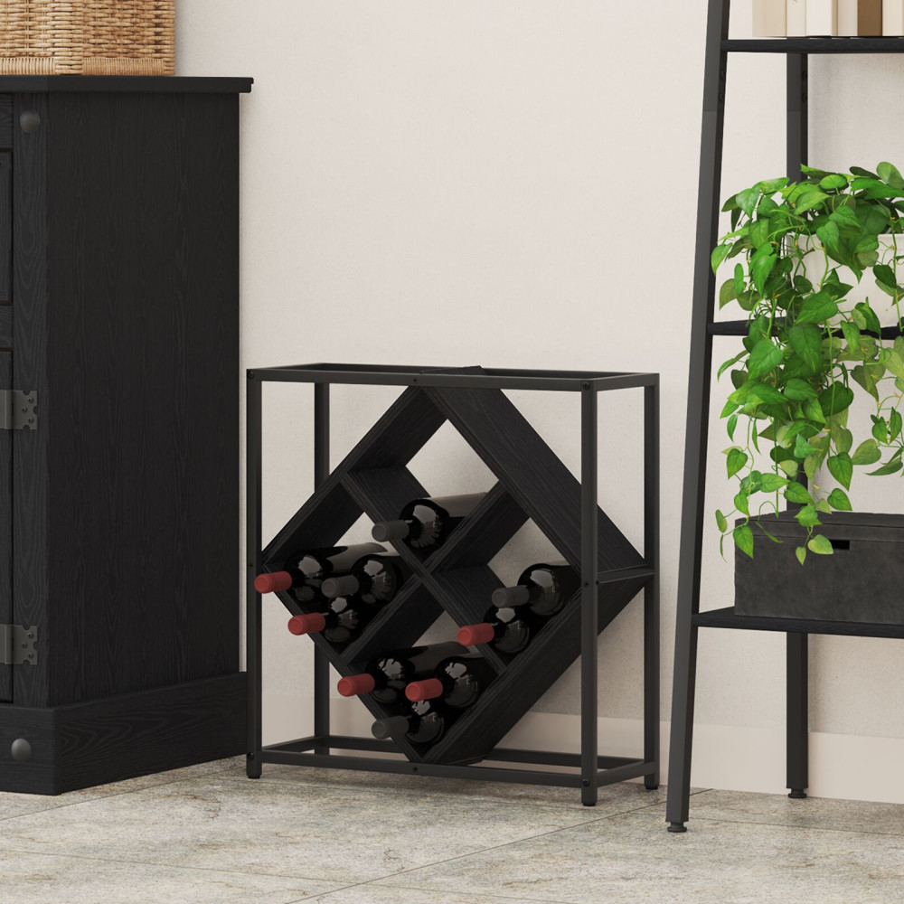 Produktbild för Vinställ Svart Ek 51 x 18 x 52,5 cm Konstruerat trä