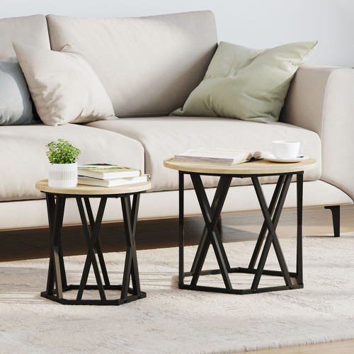 vidaXL Sidobord 2 pcs Sonoma-ek Konstruerat trä och stål