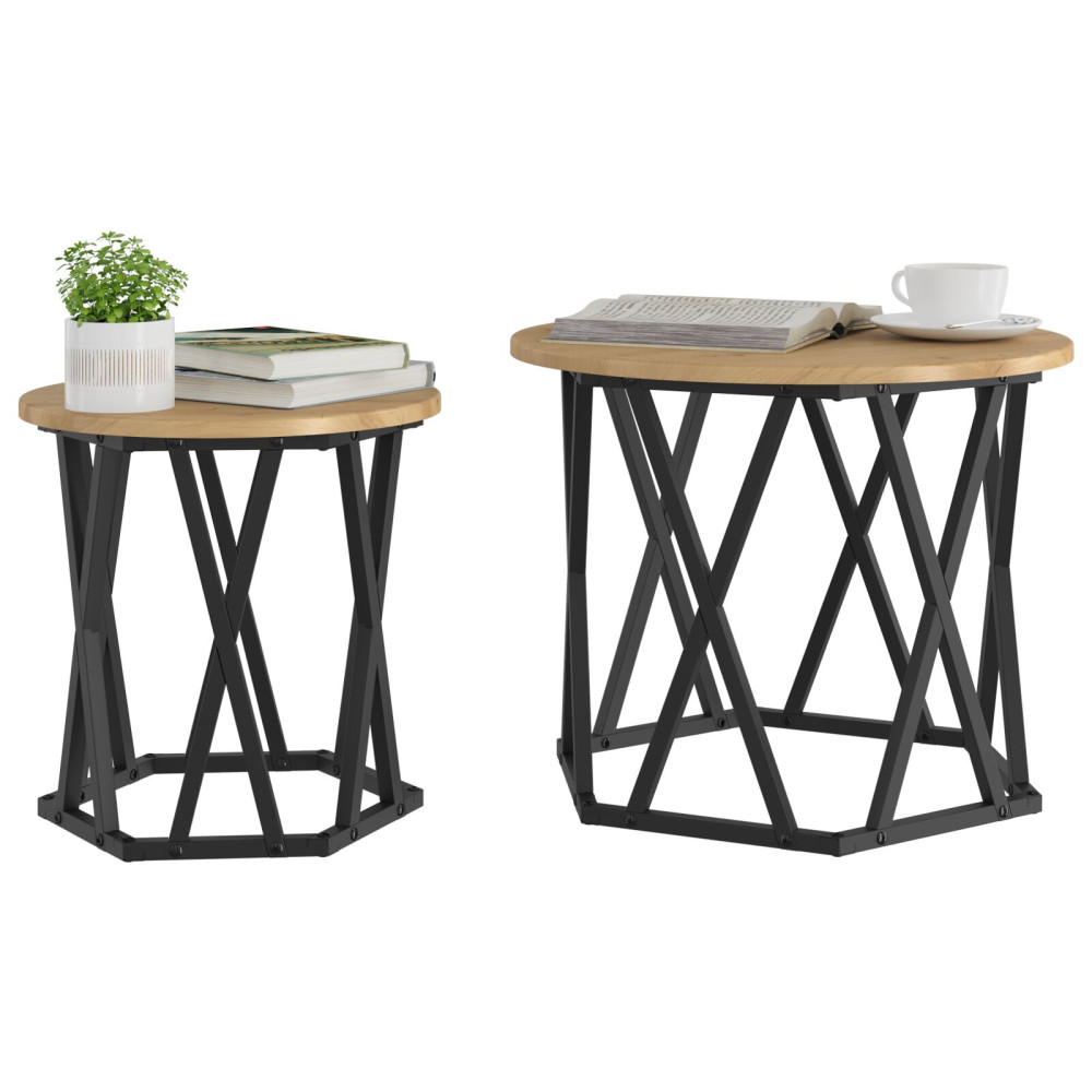 Produktbild för Sidobord 2 pcs Artisan Ek Konstruerat trä och stål