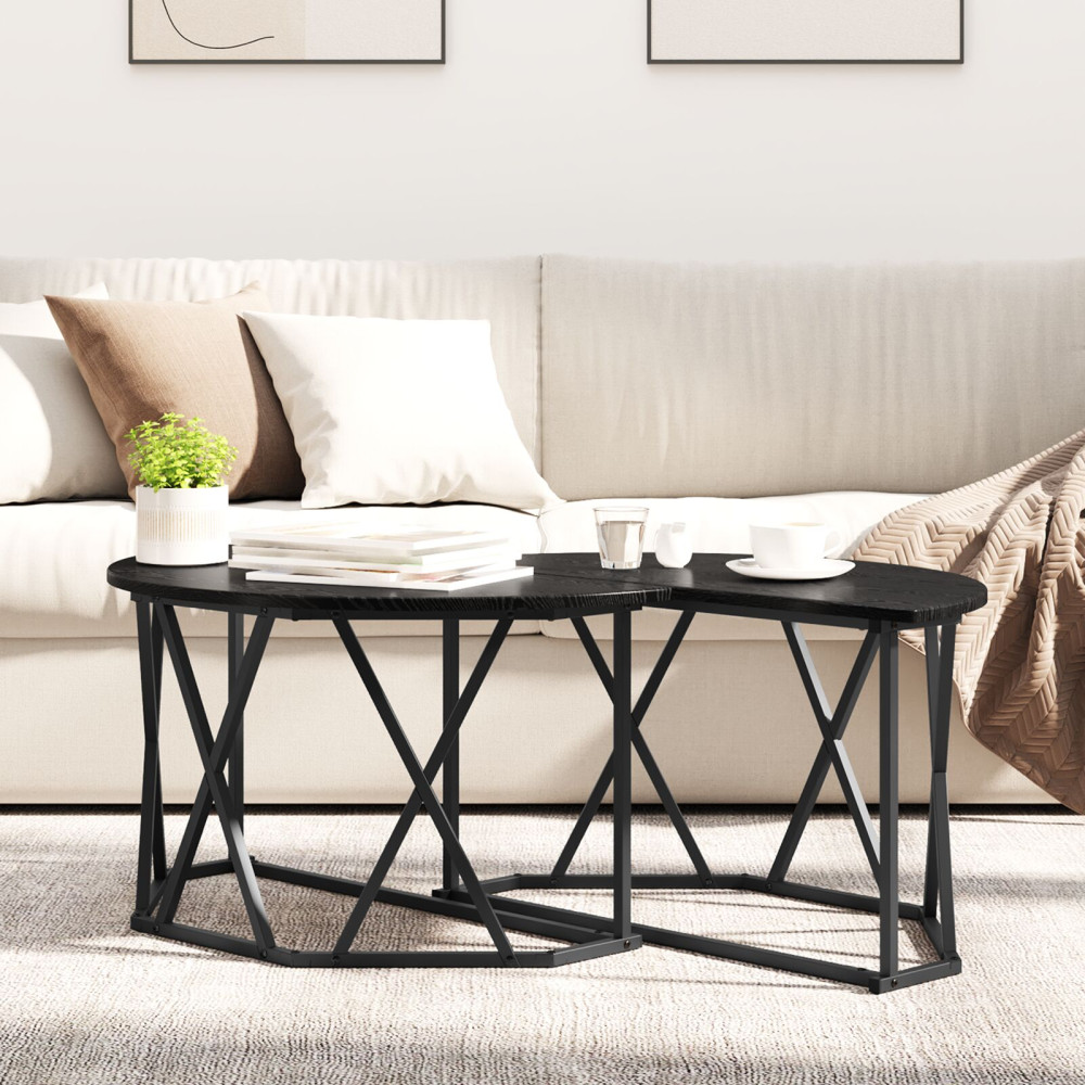 Produktbild för Kaffeebord Svart Ek 80 x 80 x 42 cm Konstruerat trä och stål