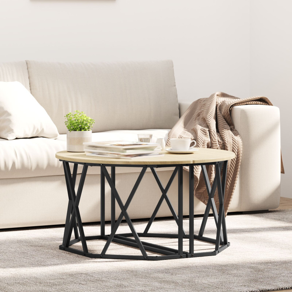 Produktbild för Kaffeebord Sonoma-ek 80 x 80 x 42 cm Konstruerat trä och stål