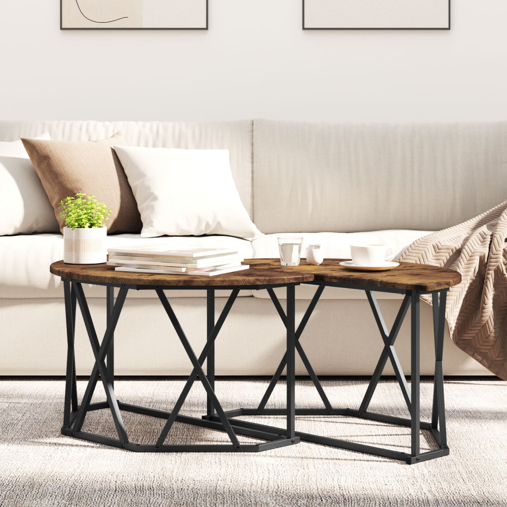 Produktbild för Kaffeebord Rökt ek 80 x 80 x 42 cm Konstruerat trä och stål