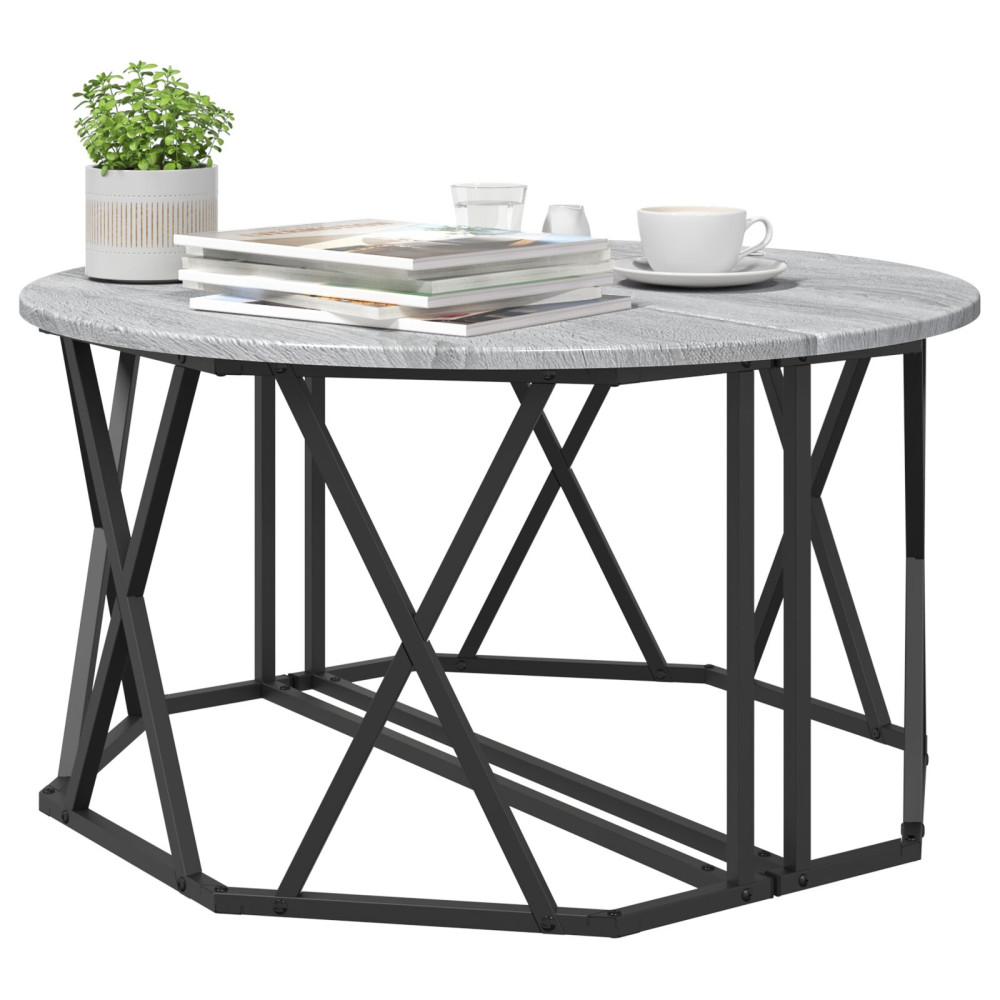 Produktbild för Kaffeebord Grå Sonoma 80 x 80 x 42 cm Konstruerat trä och stål