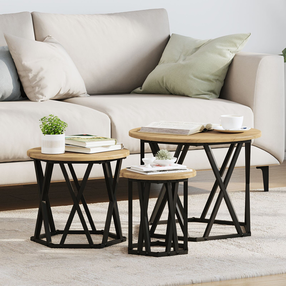 Produktbild för Nestande Sidobord 3 pcs Artisan Ek Konstruerat trä och stål