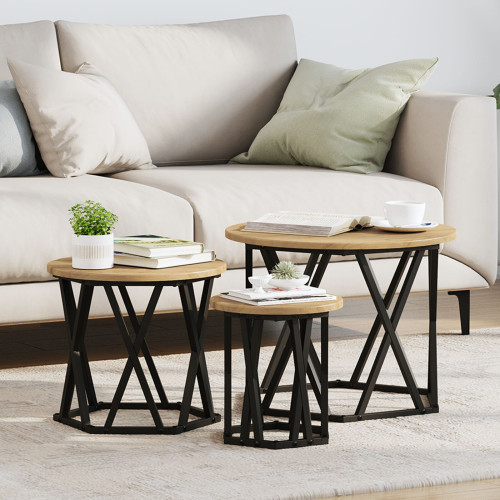 vidaXL Nestande Sidobord 3 pcs Artisan Ek Konstruerat trä och stål