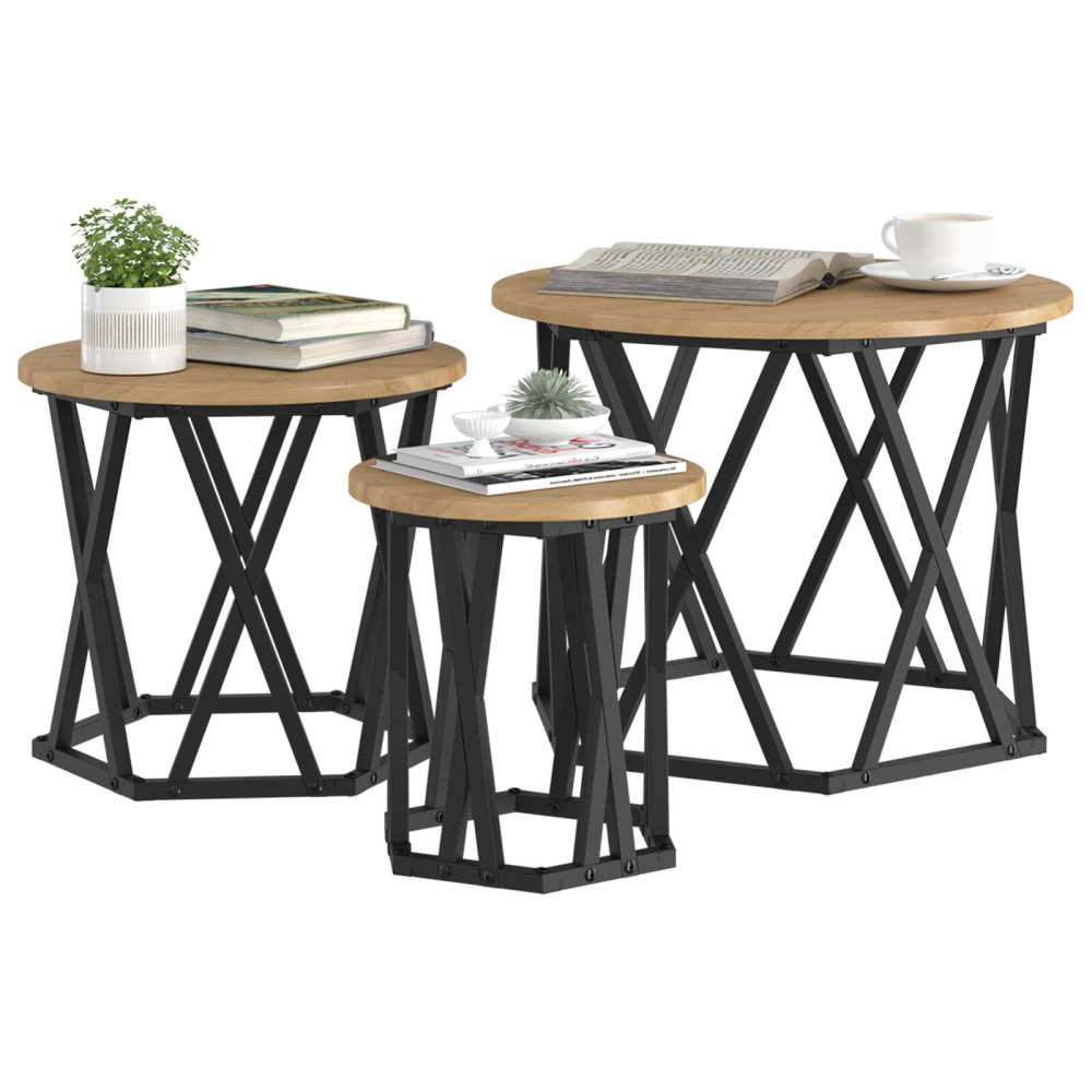 Produktbild för Nestande Sidobord 3 pcs Artisan Ek Konstruerat trä och stål