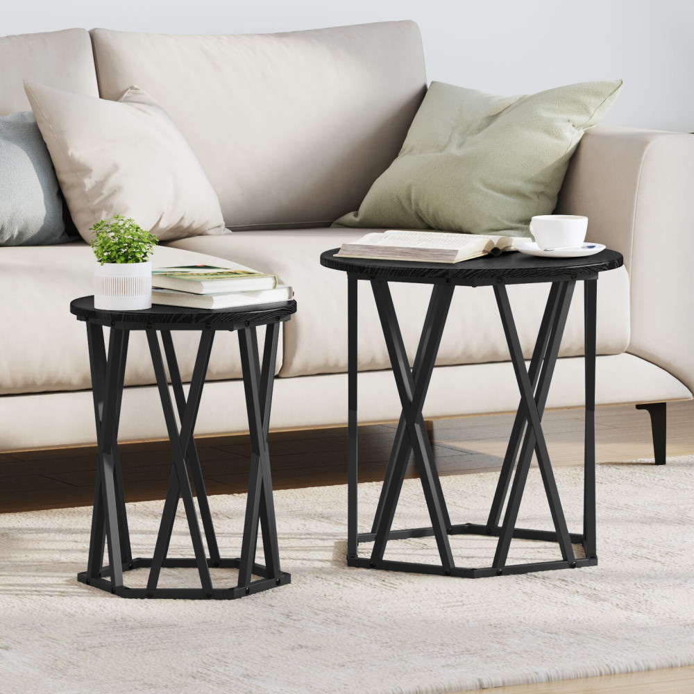 Produktbild för Kaffeebord 2 pcs Svart Ek Konstruerat trä och stål