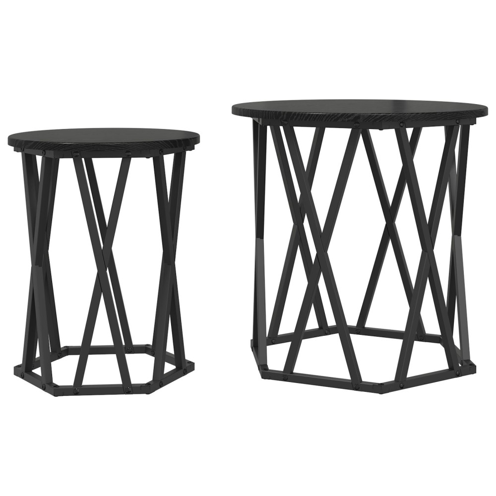 Produktbild för Kaffeebord 2 pcs Svart Ek Konstruerat trä och stål
