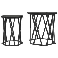 Produktbild för Kaffeebord 2 pcs Svart Ek Konstruerat trä och stål