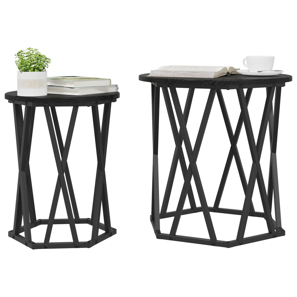 Produktbild för Kaffeebord 2 pcs Svart Ek Konstruerat trä och stål