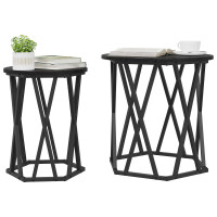 Produktbild för Kaffeebord 2 pcs Svart Ek Konstruerat trä och stål