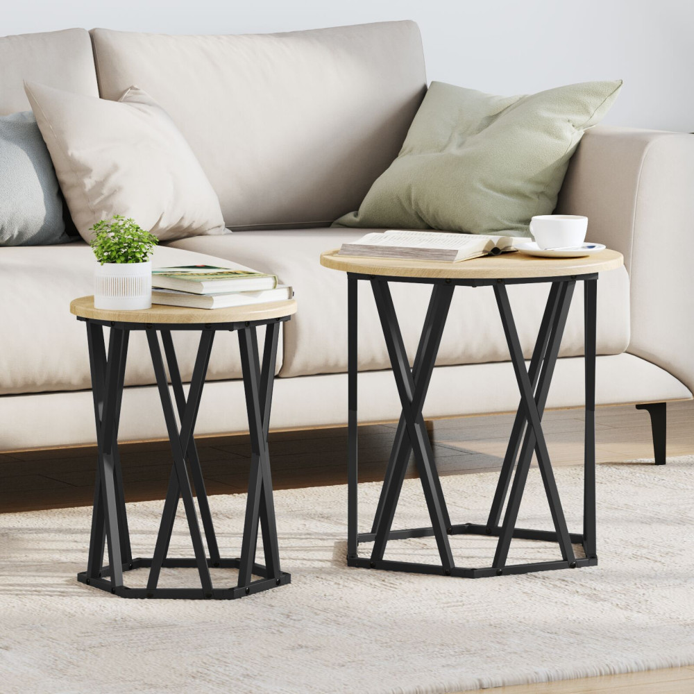 Produktbild för Kaffeebord 2 pcs Sonoma-ek Konstruerat trä och stål