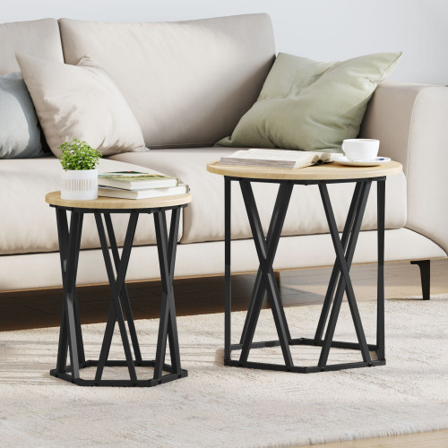 vidaXL Kaffeebord 2 pcs Sonoma-ek Konstruerat trä och stål