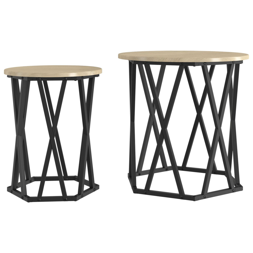 Produktbild för Kaffeebord 2 pcs Sonoma-ek Konstruerat trä och stål