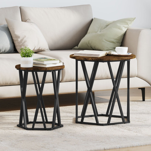 vidaXL Kaffeebord 2 pcs Rökt ek Konstruerat trä och stål