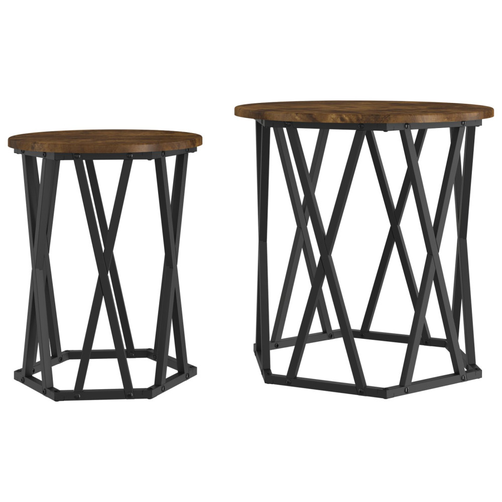 Produktbild för Kaffeebord 2 pcs Rökt ek Konstruerat trä och stål