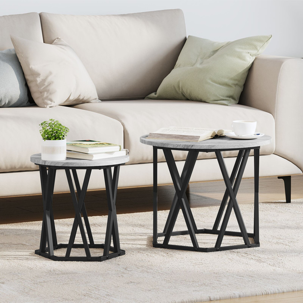 Produktbild för Kaffeebord 2 pcs Grå Sonoma Konstruerat trä och stål