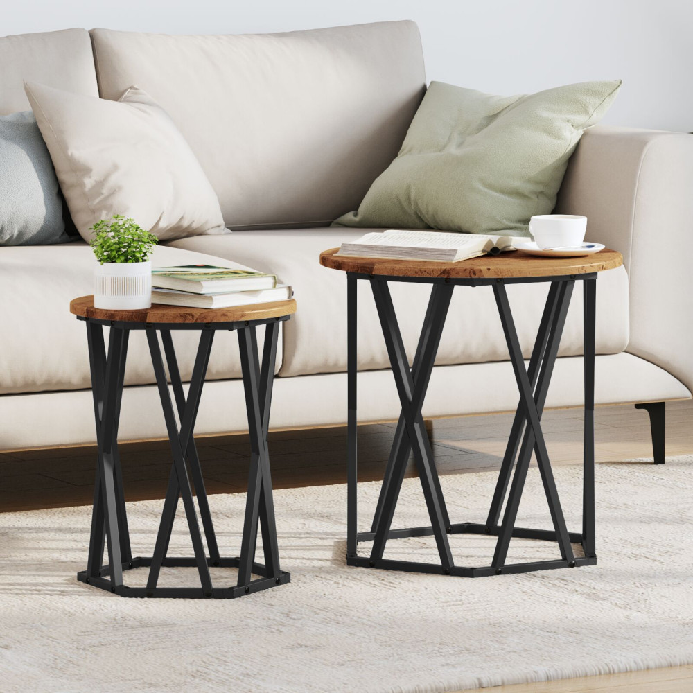 Produktbild för Kaffeebord 2 pcs Gammalt trä Konstruerat trä och stål