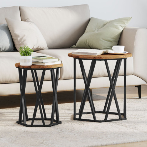 vidaXL Kaffeebord 2 pcs Gammalt trä Konstruerat trä och stål