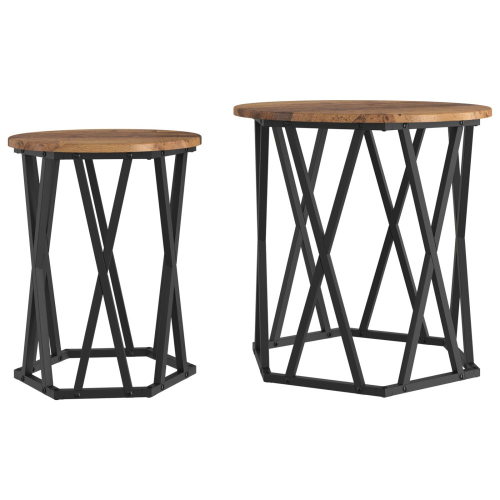 Produktbild för Kaffeebord 2 pcs Gammalt trä Konstruerat trä och stål