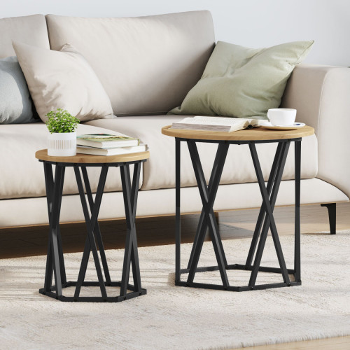 vidaXL Kaffeebord 2 pcs Artisan Ek Konstruerat trä och stål