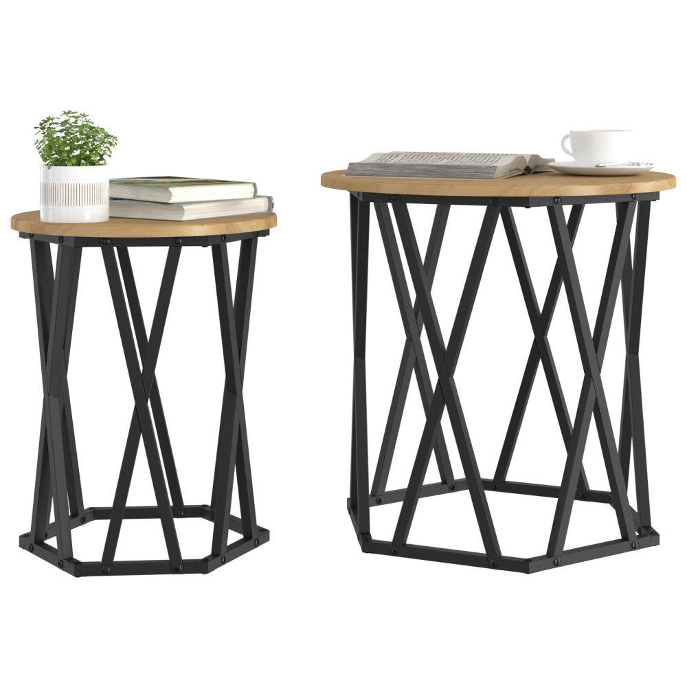 Produktbild för Kaffeebord 2 pcs Artisan Ek Konstruerat trä och stål