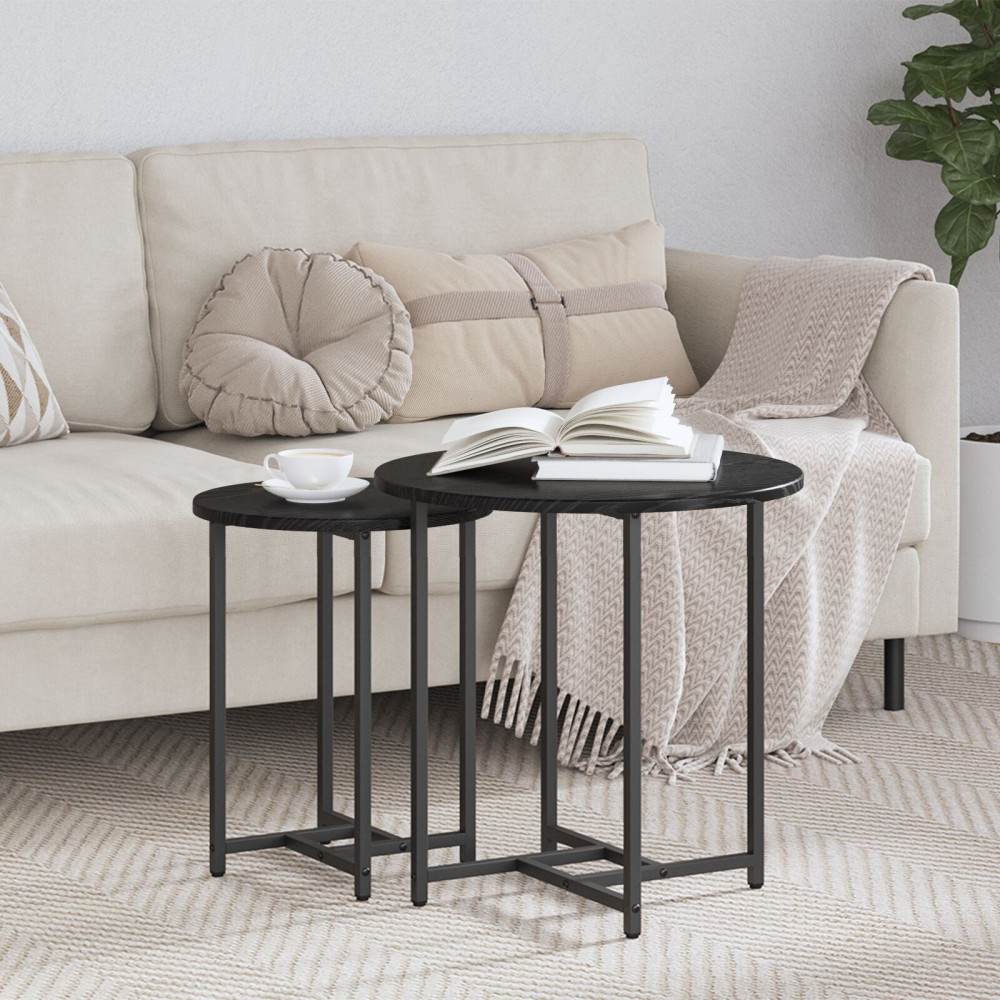 Produktbild för Sidobordsset 2 pcs Svart Ek