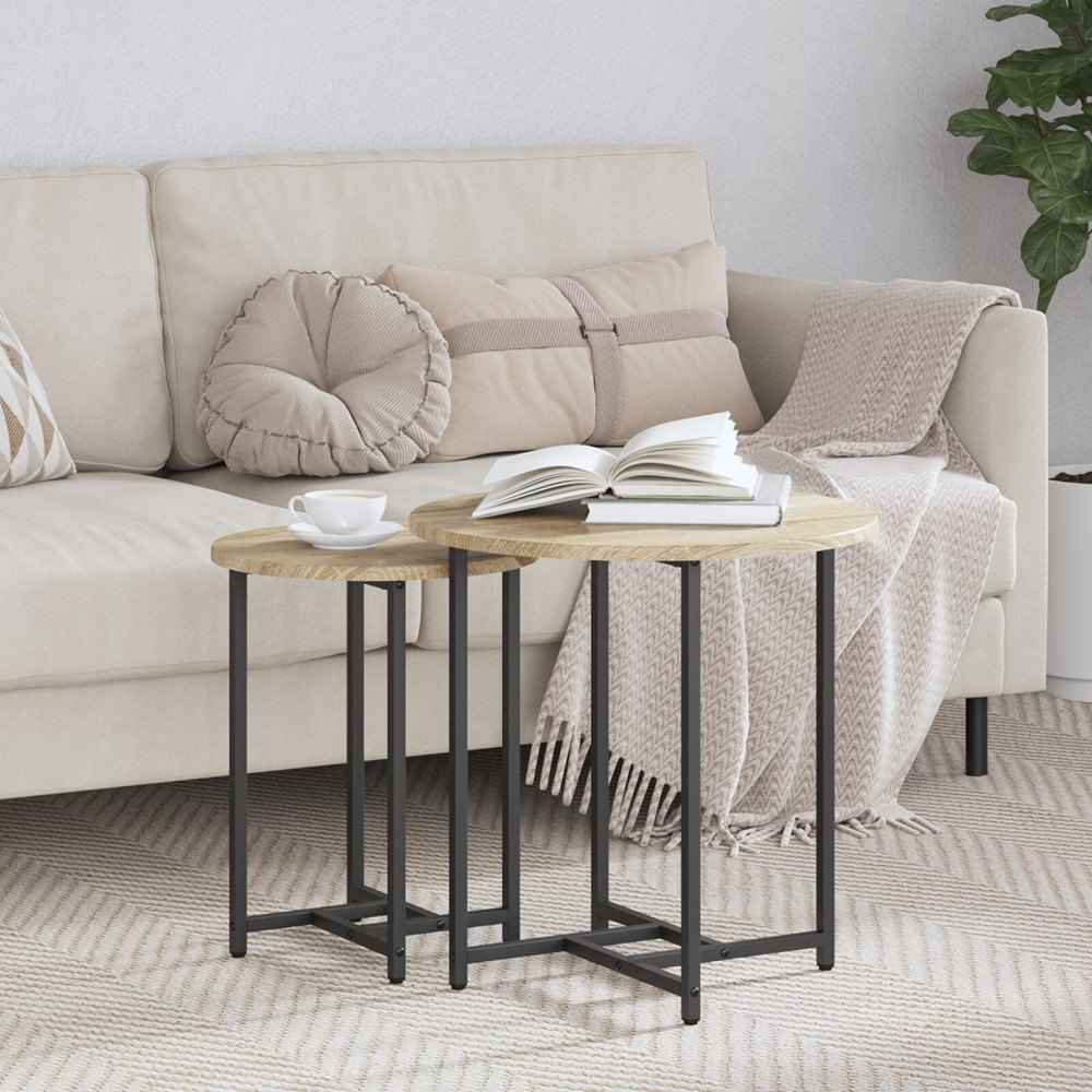 Produktbild för Sidobordsset 2 pcs Sonoma Ek och Svart