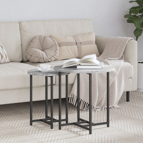 vidaXL Sidobordsset 2 pcs Grå Sonoma och Svart