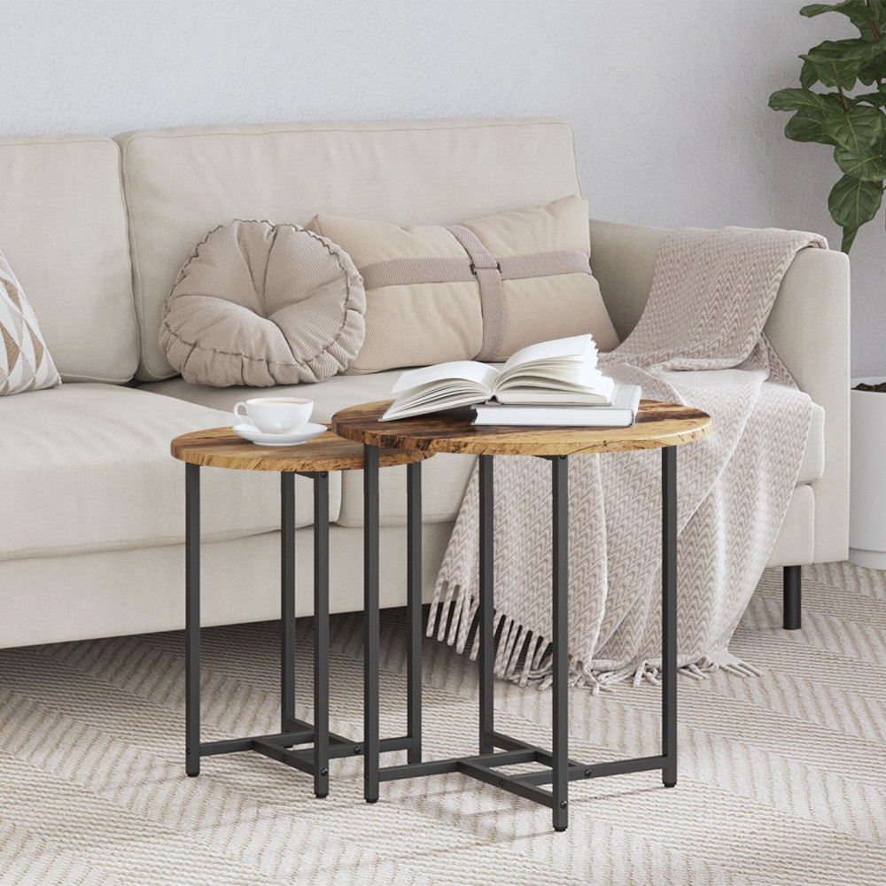 Produktbild för Sidobordsset 2 pcs Gammalt trä och svart