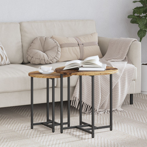 vidaXL Sidobordsset 2 pcs Gammalt trä och svart