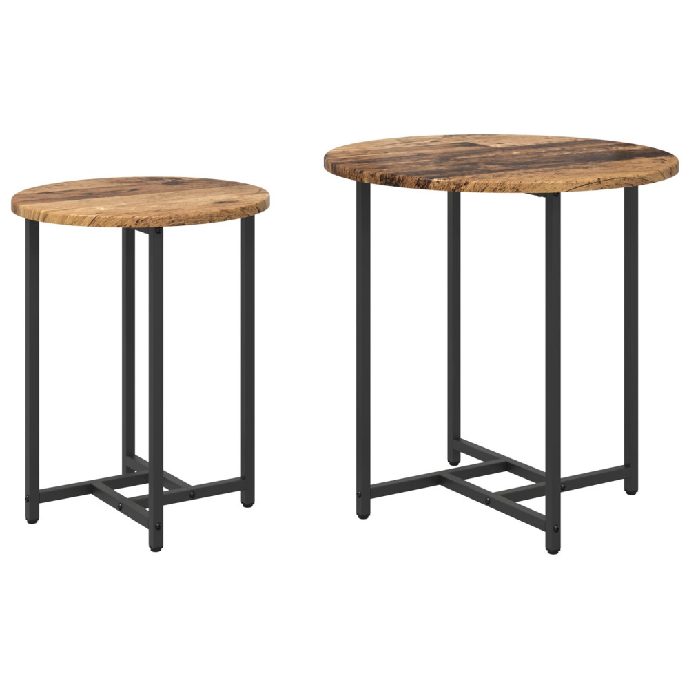 Produktbild för Sidobordsset 2 pcs Gammalt trä och svart