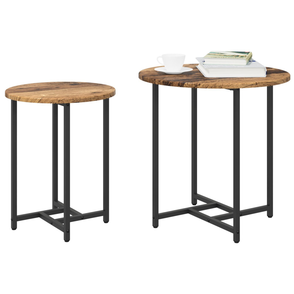 Produktbild för Sidobordsset 2 pcs Gammalt trä och svart