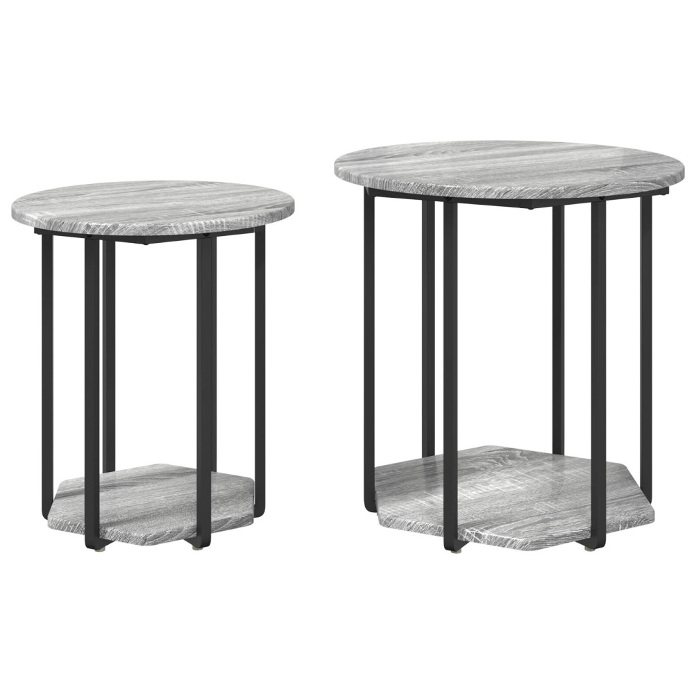 Produktbild för Sidobordsset med hylla 2 pcs Grå