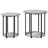 Produktbild för Sidobordsset med hylla 2 pcs Grå