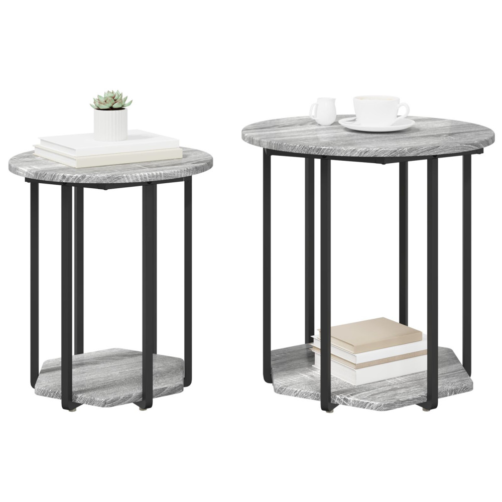 Produktbild för Sidobordsset med hylla 2 pcs Grå