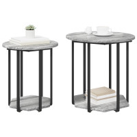Produktbild för Sidobordsset med hylla 2 pcs Grå