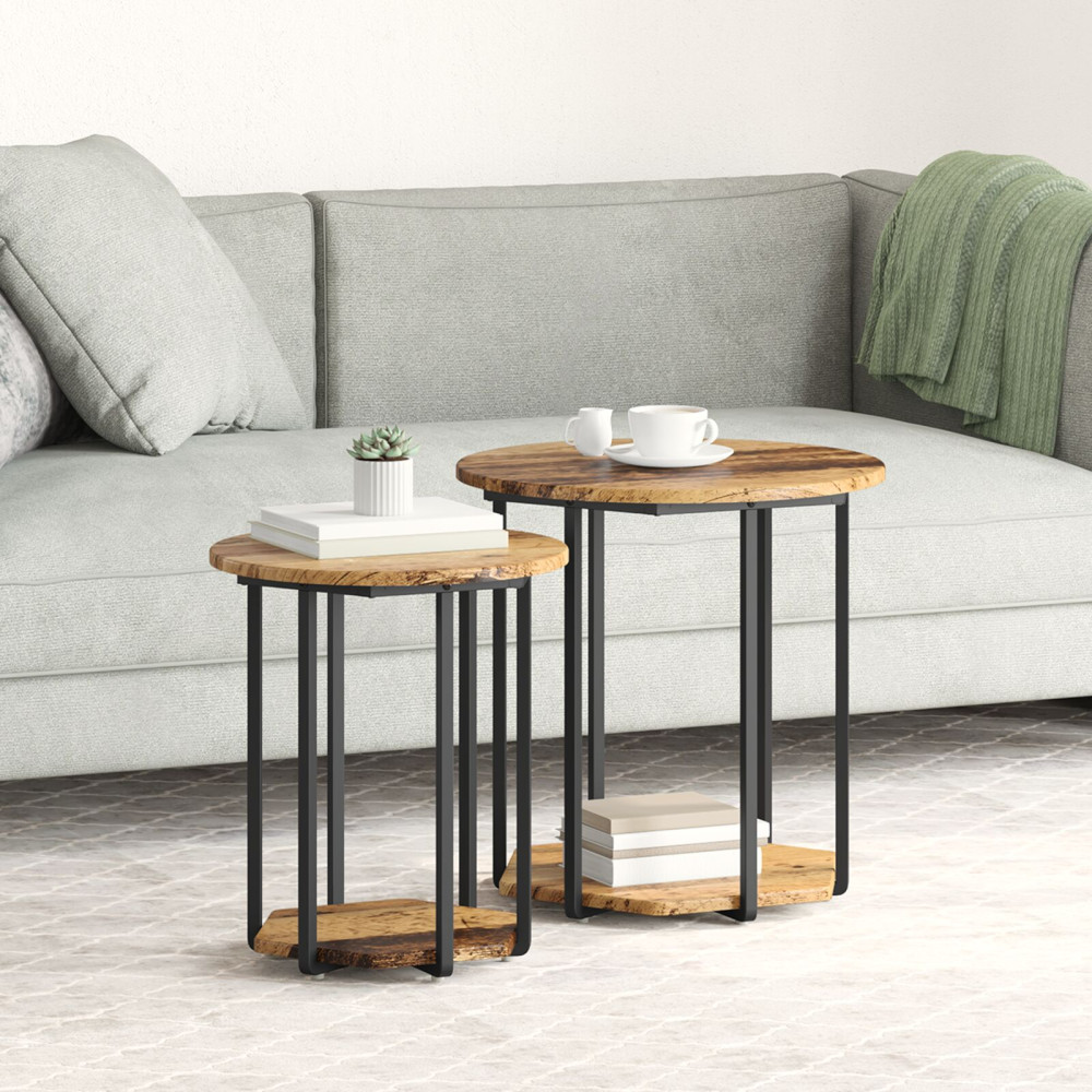 Produktbild för Sidobordsset med hylla 2 pcs Brun