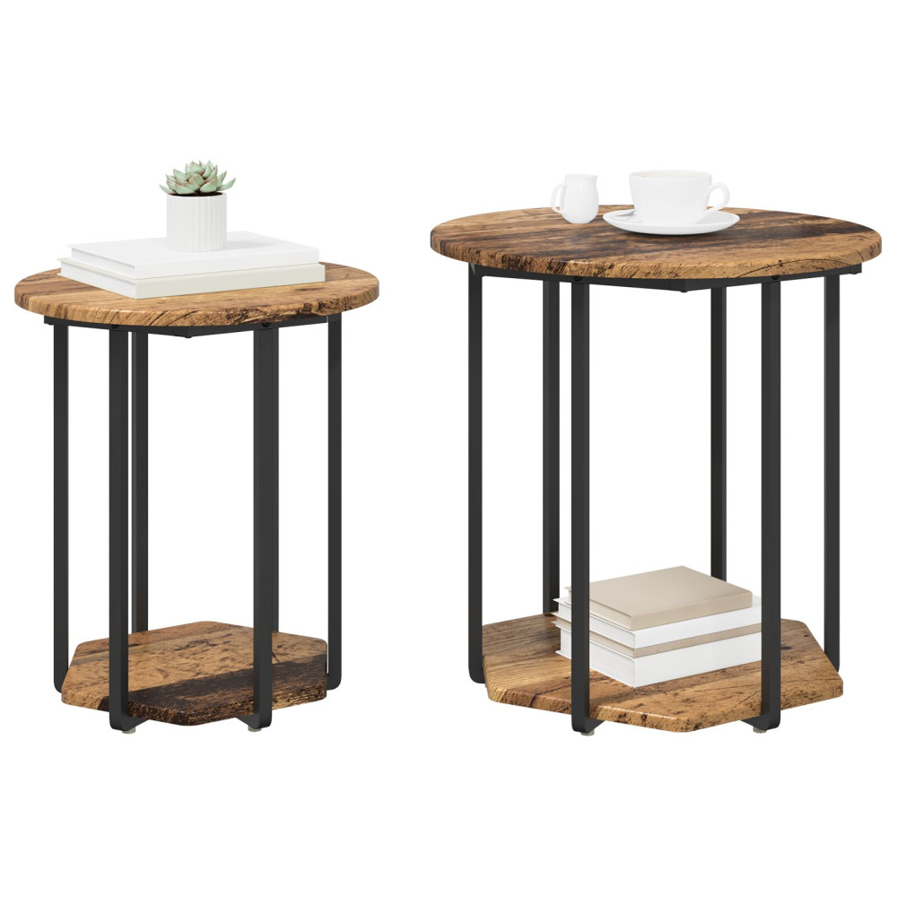 Produktbild för Sidobordsset med hylla 2 pcs Brun