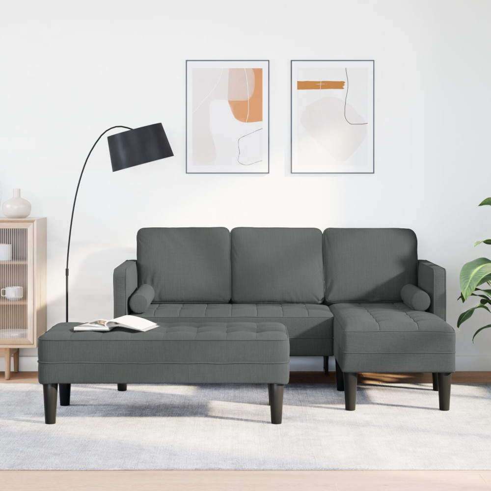 Produktbild för Soffset med kudde 2 pcs Mörkgrå Polyester