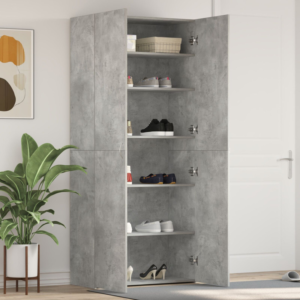 Produktbild för Skoskåp med hylla Grå 80 x 35.5 x 180 cm Konstruerat trä