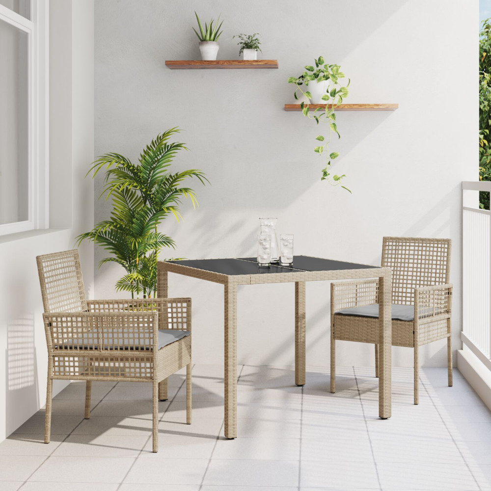 Produktbild för Trädgårdsmöbelset 3 pcs Beige konstrotting