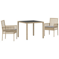 Produktbild för Trädgårdsmöbelset 3 pcs Beige konstrotting