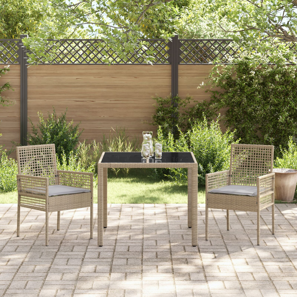 Produktbild för Trädgårdsmöbelset 3 pcs Beige konstrotting
