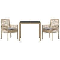 Produktbild för Trädgårdsmöbelset 3 pcs Beige konstrotting
