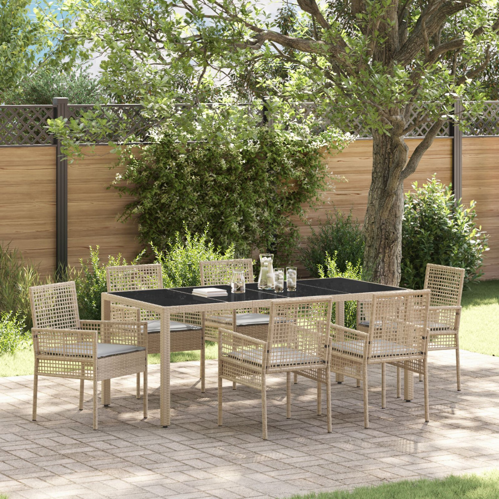 Produktbild för Trädgårdsmöbelset 7 pcs Beige konstrotting
