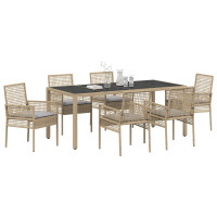 Produktbild för Trädgårdsmöbelset 7 pcs Beige konstrotting