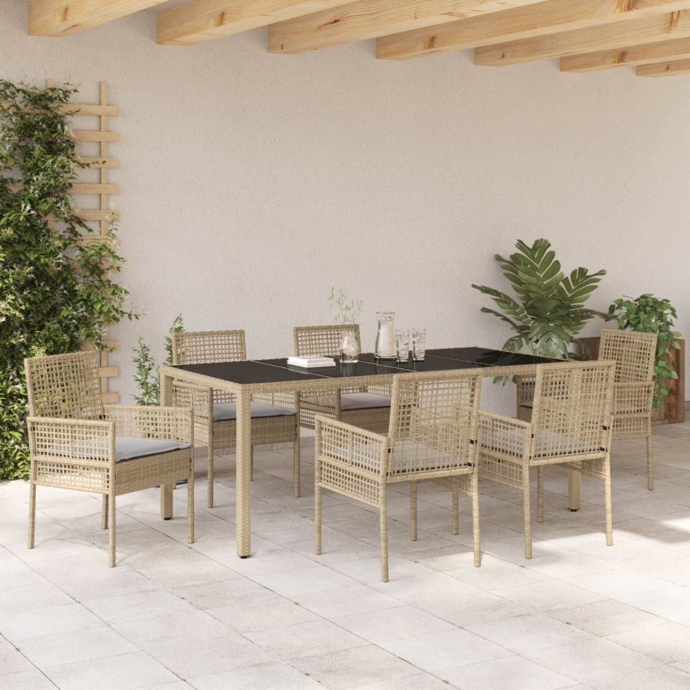 Produktbild för Trädgårdsmöbelset 7 pcs Beige konstrotting